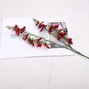 Orquídea de 2 hastes, pequena flor artificial floral para decoração de sala de estar e mesa de jantar, ornamento floral, adereço de foto, decoração de mesa
