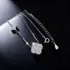 Collar de Plata de Ley S925 Trébol de Cuatro Hojas de la Suerte Nicho Lujo Ligero Dulce Temperamento Collar de Moissanita de Gama Alta Cadena para Clavícula