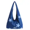Bolsa de ombro estilosa com bordado de estrela, bolsa tote de pelúcia de grande capacidade, bolsa de camurça para o dia a dia, toque de alta qualidade para mulheres