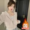 Sudadera Chaqueta Cardigan Corta Estilo Americano para Mujer, Nueva Popular Otoño e Invierno 2026, Sudadera Fina con Cremallera y Capucha para Tallas Pequeñas