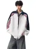 Jaqueta nova de cor contrastante, corte solto, marca da moda, gola alta resistente com fita, moletom masculino estilo americano 2026, patchwork estilo outono high street