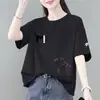 Ropa de maternidad de comercio exterior transfronterizo, camiseta de manga corta de sobreproducción para mujer, corte holgado, talla grande, adelgazante, que disimula el abdomen, top moderno estilo coreano