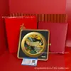 Ornamento de Prato Quadrado Estilo Chinês com Peixe Dragão Dourado para Presentear, Decoração de Casa, Peça de Arte Atrai-Riqueza, Presente de Alto Padrão