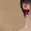 Aretes de Borla con Lazo de Terciopelo Perla Diamante Lujo Accesible Elegantes Aretes Largos Aretes de Alta Gama para Mujer