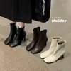 Botines ajustados de tacón alto~2026 principios de otoño punta fina cierre lateral tacón fino sexy botines de tobillo con forro polar para ir al trabajo botas de mujer