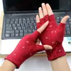 Nuevos guantes de mujer de medio dedo forrados de polar elásticos finos de terciopelo cálidos para trabajo mecanografía estudiantes escritura otoño e invierno lazo medio