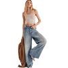 Calças Jeans Retrô Lavadas de Cintura Alta Retas de Perna Larga Estilo Novo Europeu e Americano