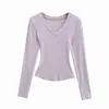 SY9084-24 Otoño Nuevo Estilo Europeo y Americano Sexy Delgado Apariencia Delgado Camiseta Base Ajustada Cintura Reloj de Arena Cuello en V Manga Larga Camiseta