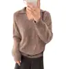 Suéter de Lã com Gola Polo e Contas para Mulheres 2026 Outono e Inverno Novo Estilo Top de Malha Espesso Quente de Alta Qualidade