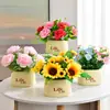 Decoración de Flores Artificiales Arreglo de Flores de Girasol Pequeño Macetero Plástico Ramo Decoración de Sala de Estar Mesa de Comedor Decoración de Planta Verde