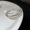 Pulsera de Diamante Cuadrado de Tres Capas con Apertura Cruzada Lujo Ligero Pulsera de Gama Alta Moda Personalizada Temperamento Joyería de Mano Creativa para Mujeres