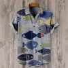 Camisa Hawaiana con Estampado de Vida Marina Transfronteriza para Hombre de Verano Transpirable de Manga Corta Absorbente de Sudor Solapa Transpirable y Absorbente de Sudor