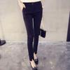 Calça Cropped Elástica Versátil Preta com Fenda Slim Fit Leggings Forradas com Lã Outono e Inverno Calça Skinny Reta de Cintura Alta Feminina
