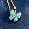 Collar de Mariposa Turquesa V Oro Versión Alta Grueso Chapado en Oro de 18K Nuevo Alta Calidad Simple Versátil Popular Mismo Estilo