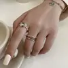 Anel de Coração Moda Retrô para Mulheres, Anel Aberto de Linha Geométrico Simples e Versátil em Camadas Múltiplas, Anel de Dedo Indicador Personalizado com Letra