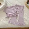 Traje de niña de Corea del Sur pantalones acampanados estilo coreano verano cordón manga corta 2-8 años moda casual traje de pantalón comercio exterior