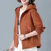 Chaqueta Corta de Pana Transfronteriza para Mujer Estilo Coreano Holgada Otoño e Invierno 2022 Talla Grande Chaqueta Adelgazante Sudadera Casual para Mujer
