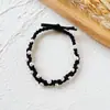 Pulseira de Corda de Cabelo Dupla Face Rede Estudante Torcida Estilo Coreano Trançada Macaron Elástico de Cabelo Couro Vermelho Nova Corda de Cabelo Pérola Tiara