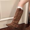 Botas Francesas de Punta para Mujer 2025 Nuevas Botas Altas de Verano con Faldas, Zapatos de Moda de Tacón Grueso y Aspecto Adelgazante
