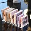 Caja de almacenamiento para paleta de sombras de ojos, cajón divisor para polvo, plástico transparente, organizador de maquillaje de escritorio, estante para rubor y cosméticos