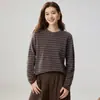 Suéter de cachemira a rayas de cuello redondo holgado 2026 Otoño/Invierno Nuevo para Mujer Capa Base Estilo Elegante Tejido de Punto Holgado