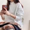 Camiseta de Manga Larga con Cuello Alto Medio Derong para Mujer, Camiseta Básica de Otoño e Invierno, Nueva, Holgada, Aspecto Adelgazante, Estilo Perezoso, Top Versátil de Moda