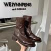 Nuevo Estilo St. Morry~ Botas Martin Nuevas de Lavado con Textura Arrugada para Otoño/Invierno con Cremallera Trasera, Botines Ajustados de Suela Gruesa