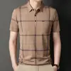 Ropa de Verano para Papá Hombres de Mediana Edad y Mayores Camiseta Rayada Versión con Bolsillo Hombres Solapa Manga Corta Camiseta de Manga Corta Hombres Manga Corta