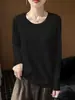 Suéter de punto para mujer con cuello en U y manga larga, escote redondo bajo, corte ajustado, simple y elegante, adecuado para ir al trabajo en primavera y otoño