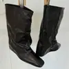 Versión de piel de oveja ~ Botines plisados estilo británico, puntera cuadrada para mujer, con elevador interior, caña ancha, botas vaqueras occidentales, botas de montar hasta la mitad de la pantorrilla