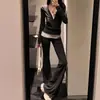 Traje de Raya Gris Único y Súper Bonito para Mujer de Principios de Otoño, Traje de Dos Piezas Súper Bonito de Sudadera con Chaqueta y Pantalones
