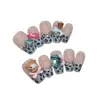 Estampado de Leopardo Artístico con Lazo de Pedrería Corazón de Gato Lindos Adhesivos para Uñas Portátiles Hechos a Mano Venta al por Mayor
