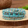 Nuevo producto transfronterizo: Sombrero Estilo Vaquero Occidental con Cabeza de Toro Turquesa, Pulsera Elástica de Cordón Multicolor en Capas, Conjunto de Múltiples Pulseras de Perlas