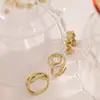 Conjunto multicomponente estilo francés de anillos tachonados con diamantes, con círculo en forma de corazón y diseño trenzado, chapado en oro, ajustable, adecuado para el uso diario de mujeres