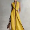 2026 Comercio Exterior Transfronterizo Sitio Independiente de Ropa para Mujer Amazon Vestido sin Mangas con Bloques de Color Cuello Alto de Algodón y Lino