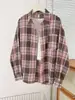 Camisa Xadrez Transfronteiriça para Mulheres, Solta de Manga Longa Estilo Primavera e Outono, Versátil Casual Design Retrô Americano, Jaqueta Camisa Estilo Coreano
