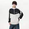 Sudadera cárdigan de bloques de color estilo americano, nueva marca de moda primavera y otoño 2026, diseño de cuello alto, chaqueta casual para hombre