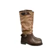 Botas de Plataforma Gruesa Estilo Británico con Hebilla 2026 Nuevas de Caña Alta Bloque de Color Apiladas Botas de Caballero Retro para Mujer Punta Redonda Botas Largas