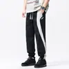 Calças casuais color block para homens, corte solto, plus size, calças cropped, calças esportivas jogger finas respiráveis de secagem rápida para o verão