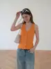 Top regata de gola halter V estilo francês para mulheres, peça externa de verão, top curto de tricô sem mangas com um lindo design nas costas, leve