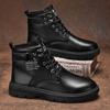Sapatos masculinos de outono, novos, botas Martin de cano alto, da moda, para homens, com sola grossa, para trabalho, botas casuais de couro, botas pretas de cano curto