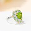 Anillo de Peridoto Verde de Diseño Nuevo y Resistente de Xiaohongshu con Peridoto Micro-Incrustado en Forma de Corazón, Pequeño Anillo de Piedras Preciosas Coloridas Estilo Chanel