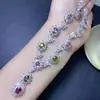Pulsera de Plata de Ley S925 Incrustada con Turmalina Natural Colorida para Mujer, Joyería de Turmalina Fresca, Joya de Piedra Natural Colorida al por Mayor