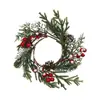 Mini Corona de Nieve Navideña Bayas Rojas Piña Rama de Pino Simulación Corona de Rama de Pino Colgante de Puerta Navideño Decoración de Escritorio Anillo Pequeño