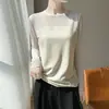 Nuevo top de moda de primavera para mujer con cuello redondo, holgado y elegante, camiseta básica de manga larga con inserciones de malla 2026, elegante