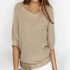 Nova Coleção de Primavera Estilo Europeu e Americano Cor Sólida Gola Redonda Malha Feminina Roupa de Trabalho Elegante Manga Três Quartos Camisa para Ar Condicionado
