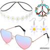 Accesorios de Disfraz Hippie de los años 60 Diadema de Girasol Gafas Redondas y Collar de Cincel de Paz Aretes traje