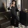 Pijama de seda de hielo fino para hombre, primavera y otoño, manga larga, pantalón largo, talla grande, de alta gama, conjunto holgado de ropa para el hogar para adolescentes