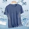 Camiseta ligera de verano de lujo de seda helada para hombre, cuello redondo, secado rápido, manga corta, fina, transpirable, talla grande, deportiva