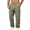 Calça de trabalho casual masculina estilo europeu e americano para primavera e outono, corte solto, com bolso tipo paraquedas, estilo motociclista, confortável, tipo lenhador, multi-bolsos, perna reta